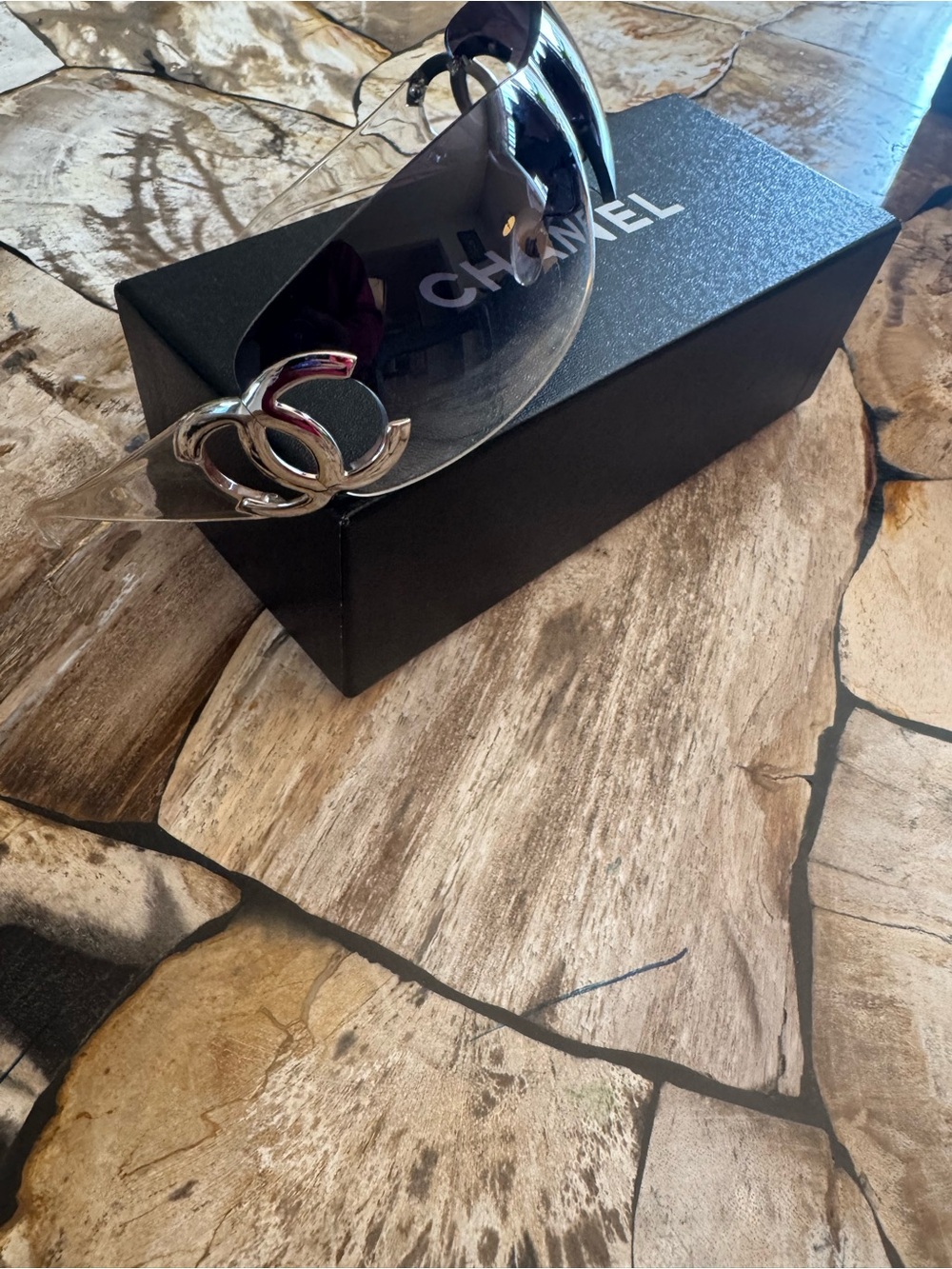 CHANEL Shield Sunglasses in Black with Silver Accents - Picture 2 of 2